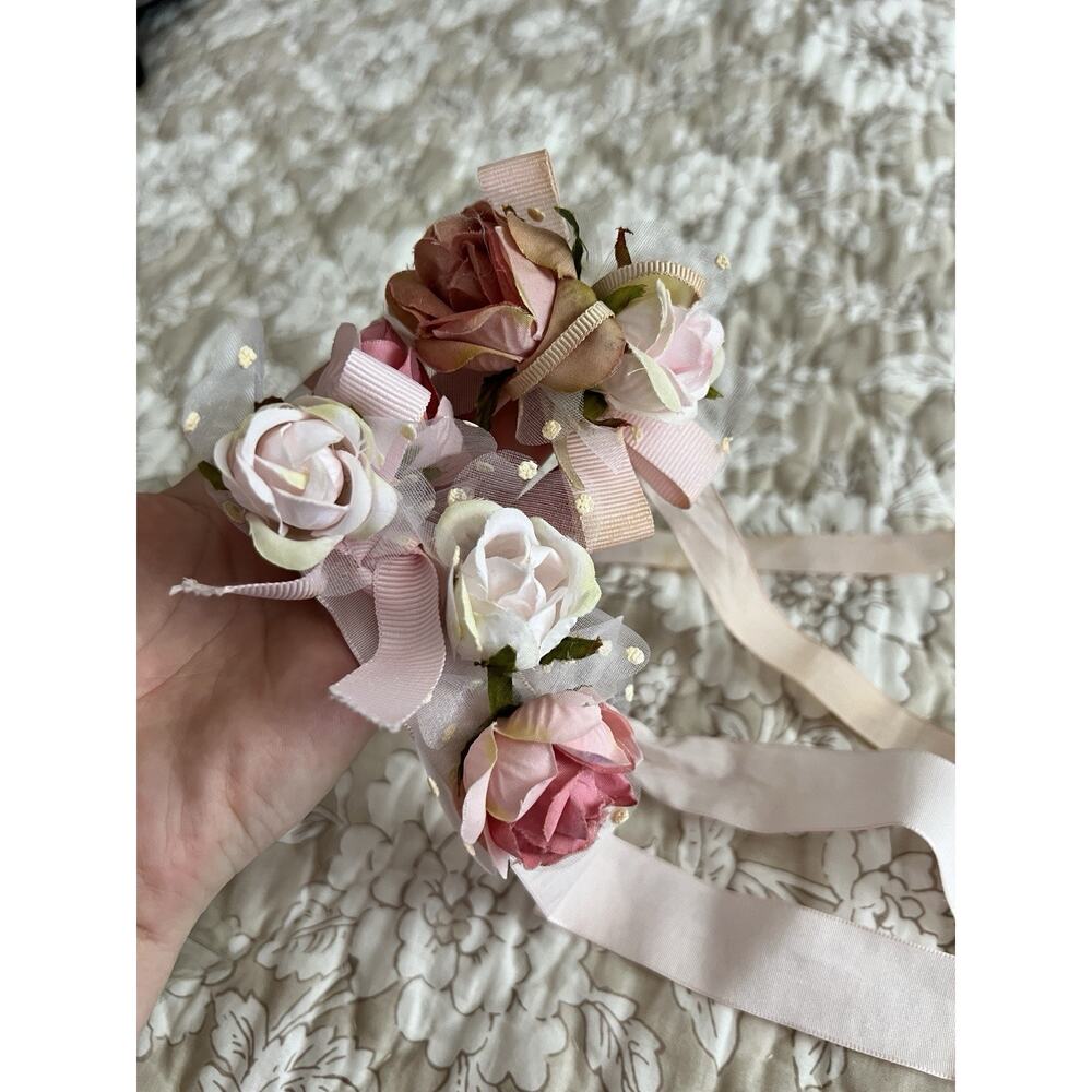 Monnalisa girls floral corsage bracelet headband wedding boho set
